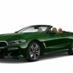 Grüner BMW 8er Cabrio, seitliche Ansicht, vor weißem Hintergrund.