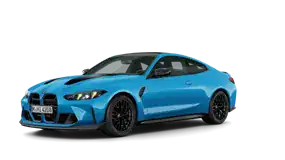 Blaues BMW 4er Coupé M-Modell auf weißem Hintergrund.