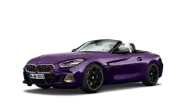 Lila BMW Z4 Roadster, seitlich fotografiert, auf weißem Hintergrund.