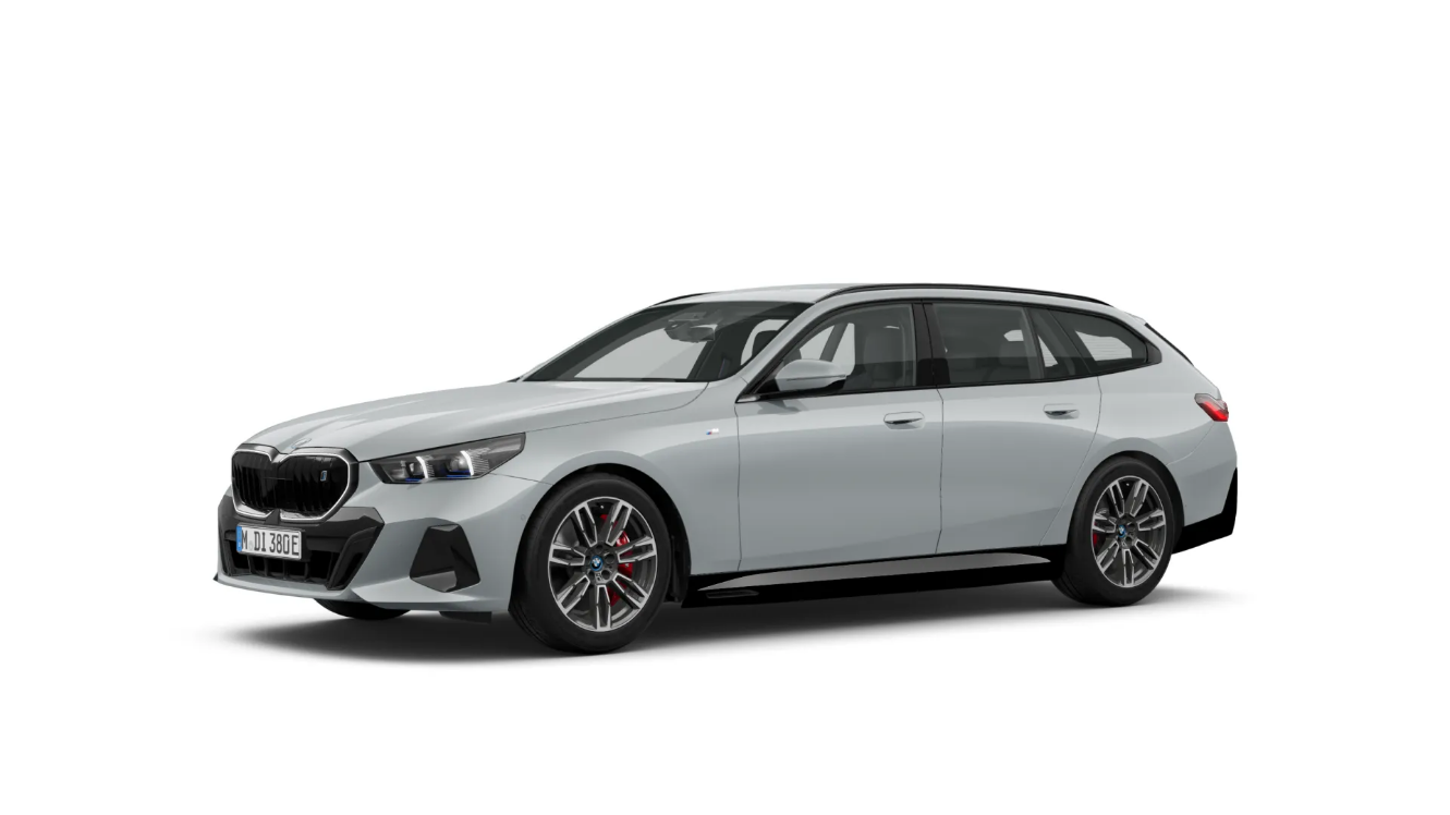 Silberner BMW Kombi in seitlicher Ansicht auf weißem Hintergrund.