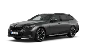 Grauer BMW Kombi mit sportlichem Design, seitlich fotografiert auf weißem Hintergrund.