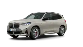 Beiger BMW SUV, seitliche Ansicht, vor weißem Hintergrund.