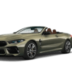 Grünes BMW Cabrio mit offenem Dach, seitliche Ansicht, Hintergrund transparent.