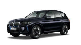 Weißer BMW iX3 SUV, Frontansicht, auf weißem Hintergrund.