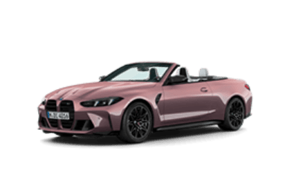 Rosa BMW Cabrio, Frontalansicht, mit offenem Verdeck auf weißem Hintergrund.